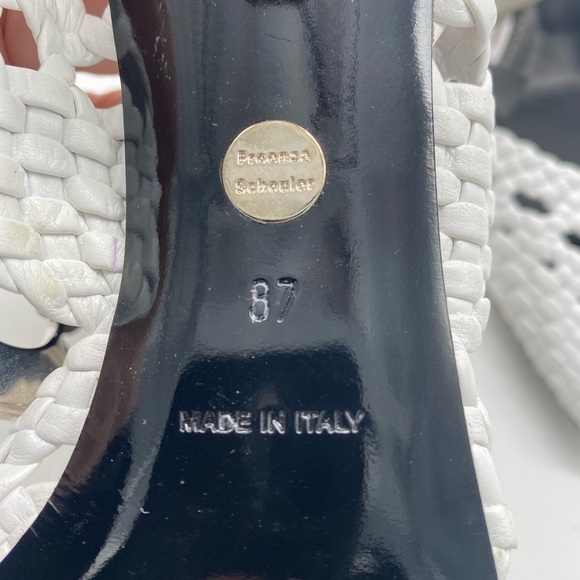 Proenza Schouler Woven Leather Mules Pointed Toe Silver Heel Black Bow - Picture 9 of 9